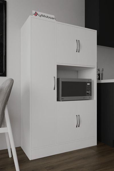 AYMOBSAN Macro 5 Kapaklı, Fırın Bölmeli Çok Amaçlı Dolap, Mutfak&banyo Dolabı, Kiler Beyaz