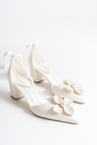 FOLLOWIN Women's Bride Pearl Thick Heeled Bridal Shoes - 6 cm