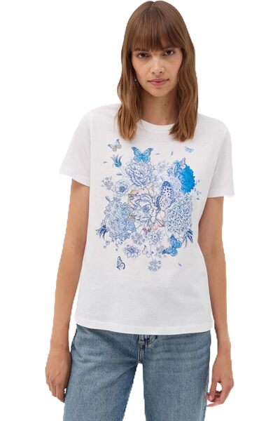 Ovs Women T-Shirt With Butterflies With Flowers Print