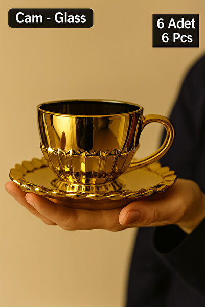 Fiyakalı Ürünler Atölyesi 6 Adet Cam Kahve Fincan Takımı,TURIN Model,BÜYÜK BOY Fincan Takımı,Çay ve Kahve Sunumu