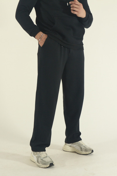 EydaMoon Men's Winter Cotton Kangaroo Pocket Sweatshirt Bottom Baggy Tracksuit Set-Black