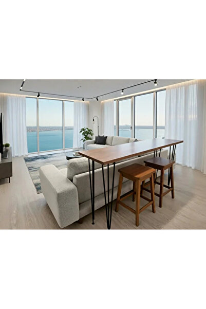 MODERN LİFEE Doğal Ahşap Masif Bar Masası - Oturma Odası & Mutfak Bar Masası