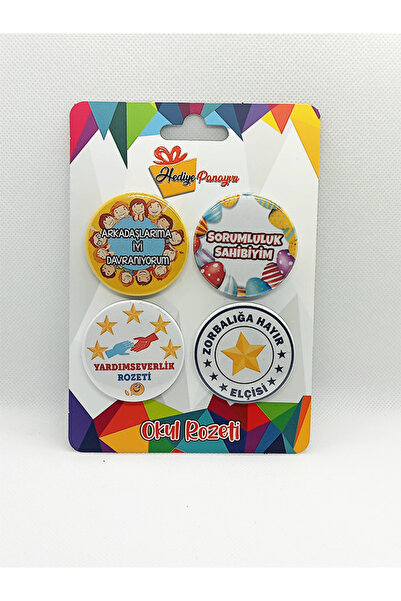 Hediye Panayırı Öğrenci Davranış Rozetleri – 4’lü Set (44 mm, Metal, Yerli Ür...