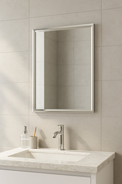 MARIA HOMES Rectangular Wall Mirror with Chrome Frame – 80×60 cm Modern Decorative Mirror for Home