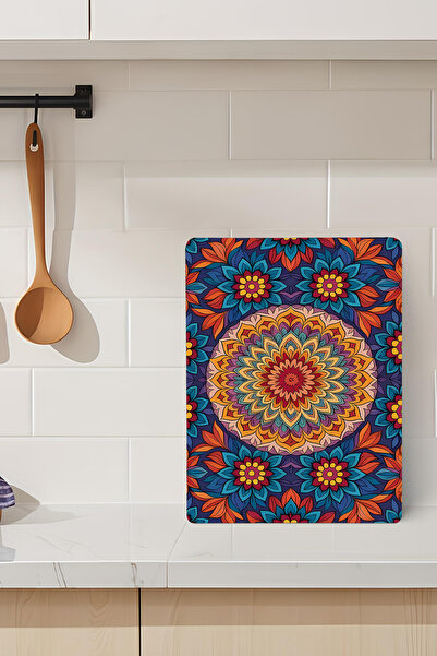 kutuTR Colorful Mandala Pattern Tempered Glass Cutting Board 21X30 cm Size Uv...