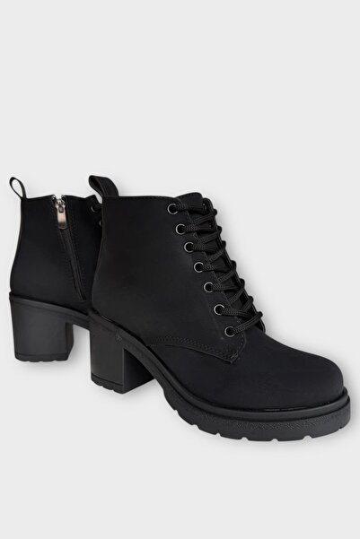 Liger Women's Lace Detailed Zippered Thick Heel Boots Black - Smoked