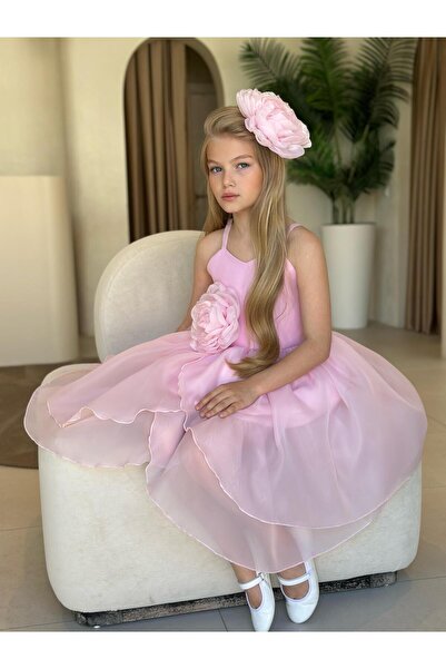 Mini Cool PEMBE ORGANZE ÇOCUK ABİYESİ