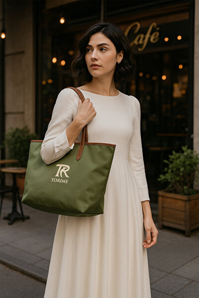 torime Yeşil Su Geçirmez Kumaş Kadın Omuz ve El Çantası - Geniş Hacimli Günlü...