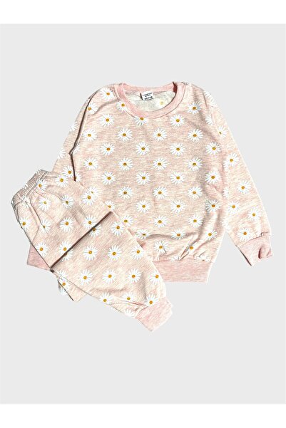 ALİŞ KİDS Girl's Cotton Fleece-Lined Pieces Daisy Patterned Long Sleeve Winter Pajama Set