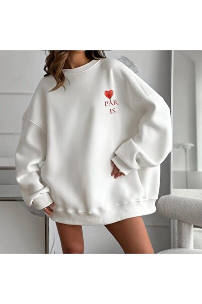 HerTarzınTrendi Paris Written Heart Hot Air Balloon Printed Sweatshirt – Unis...