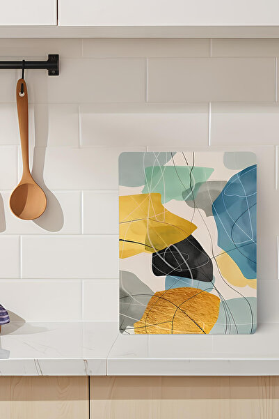 kutuTR Abstract Colorful Pattern Tempered Glass Cutting Board 21X30 cm Size U...