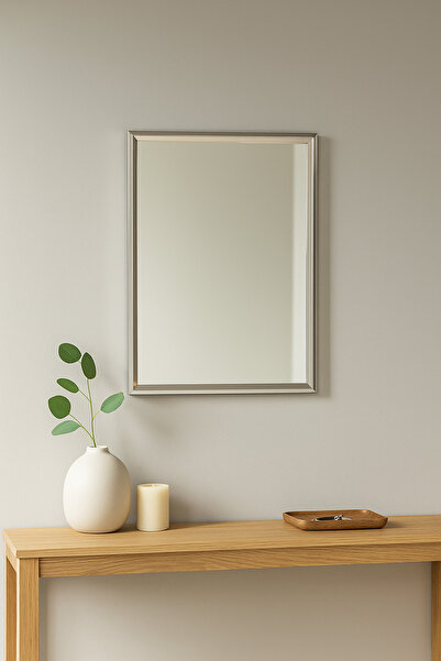 MARIA HOMES Rectangular Wall Mirror with Chrome Frame – 80×60 cm Modern Decorative Mirror for Home