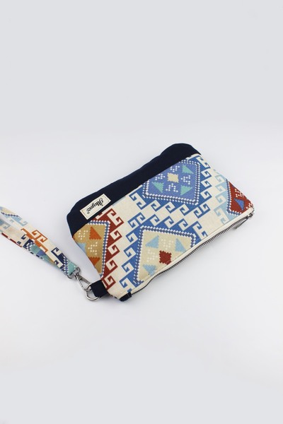 İLKYAZ Багатофункціональна сумка синього кольору з килимним візерунком, гаманець