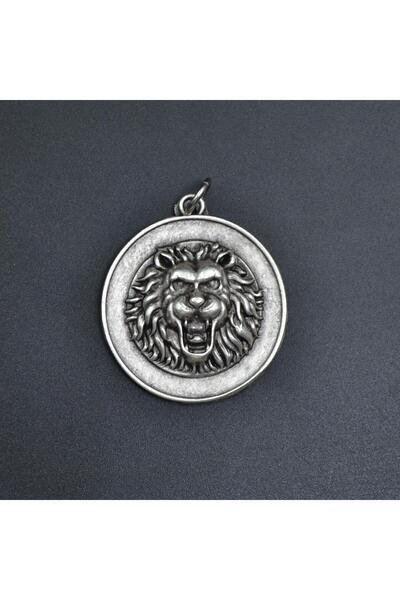 Alooya Güç Sembolü Aslan Madalyon Gümüş Kaplama Kolye Ucu