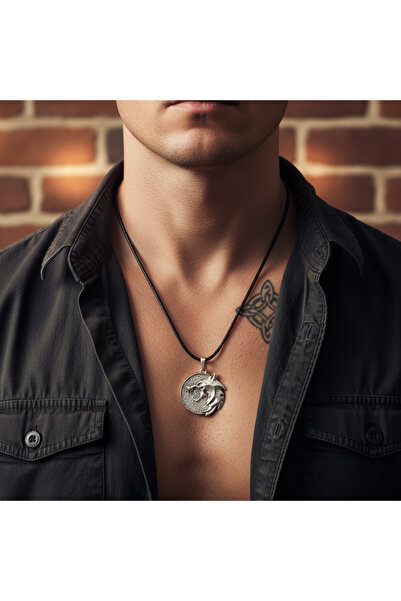 Alooya Witcher 3 Madalyon Gümüş Kaplama Deri İp Kolye