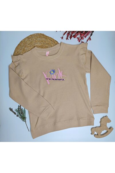 MODA VE DERYA Beige Girl's Top with Sleeve Detail