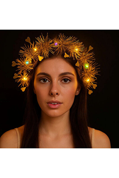 ZERO LAND Lvsqvr Heart Tassel Night Glow 3-Mode Led& # 39-Piece Illuminated Crown (01237) Gold Color