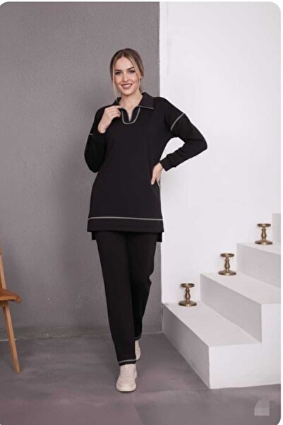 aytenli Polo Collar Half Zipper Closure Reverse Stitch Detail Single Jersey Sports Casual Suit