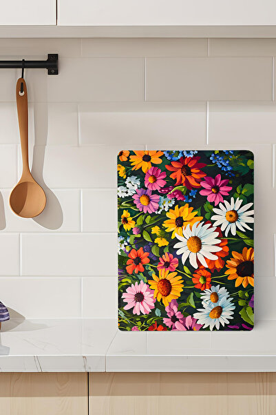 kutuTR Colorful Flower Garden Pattern Tempered Glass Cutting Board 21X30 cm S...