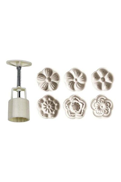 GENERIC4 Flower-shaped Mooncake Mold Set with White Hand Presser
