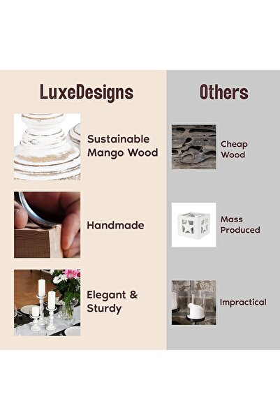 Generic Luxe Designs 3-Piece Tall Wooden Taper Candle Holder Set (White Rustic)