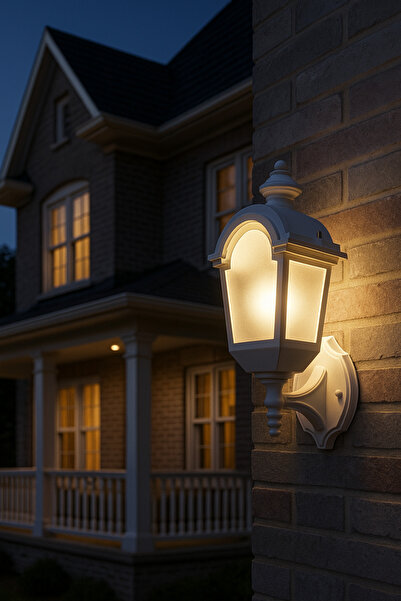 232LAMP KUBBE Beyaz Şık Duvar Fener Veranda Kamelya Teras Balkon İç Mekan Dış...