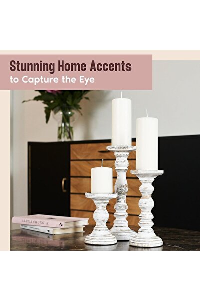 Generic Luxe Designs 3-Piece Tall Wooden Taper Candle Holder Set (White Rustic)