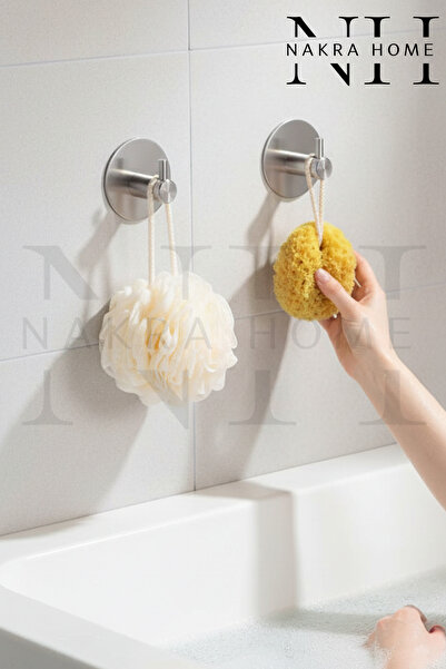 NAKRA HOME Paslanmaz Çelik Yapışkanlı 2 Adet Oval Askılık | Delmeden Montaj S...