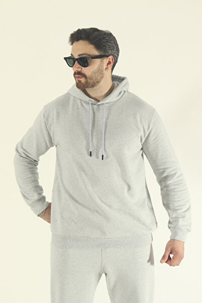 EydaMoon Men's Winter Cotton Tracksuit Set Hooded Sweatshirt Jogger - Gray Regular Elastic Leg
