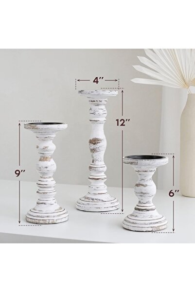 Generic Luxe Designs 3-Piece Tall Wooden Taper Candle Holder Set (White Rustic)