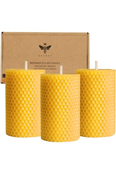 007 مجموعة شموع عمودية من شمع العسل من ديبي - شموع مصنوعة يدويًا من شمع العسل...