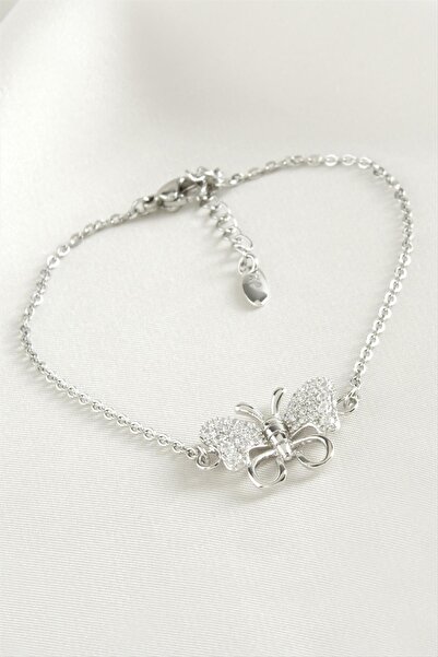 CT STONES سوار فولاذي مرصع بحجر الزركون على شكل فراشة