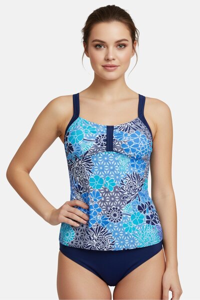 Zoggs x Swimshapes Women 2 Piece Floral Sleeveless Rash Guard With Panty, Mul...