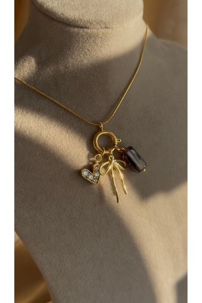 Nour Co Ametist Kurdele Kalp Charm Çelik Kolye