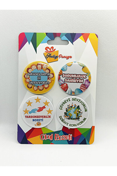 Hediye Panayırı Öğrenci Davranış Rozetleri – 4’lü Set (44 mm, Metal, Yerli Ür...
