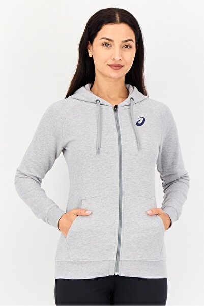 Asics Women Sportswear Fit Long Sleeve Outdoor Full Zip Hoodie, Heather Grey
