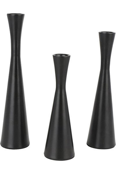 KASTWAVE Matte Black Candle Holders Set of 3 - Metal Taper Candlesticks