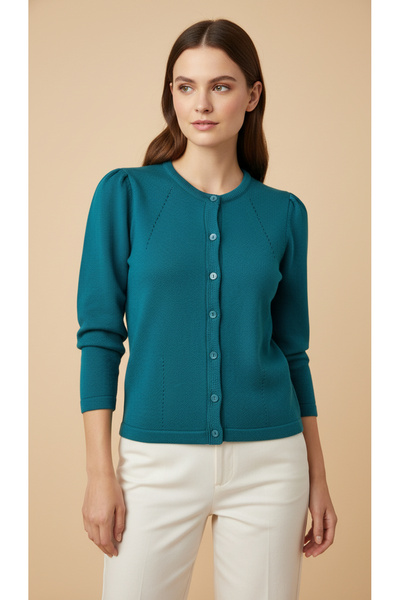 Digz fashion Petrol Mavisi Pileli Kollu Düğmeli Triko Hırka