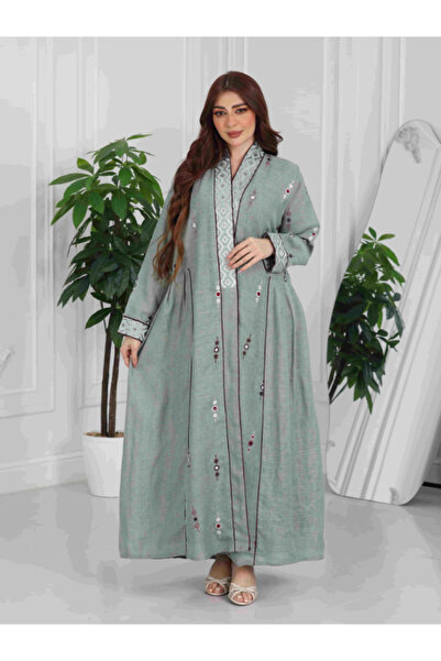 TREN Elegant Mint Green Embroidered Gulf Abaya Set with Matching Shayla Luxurious Occasion Wear Women