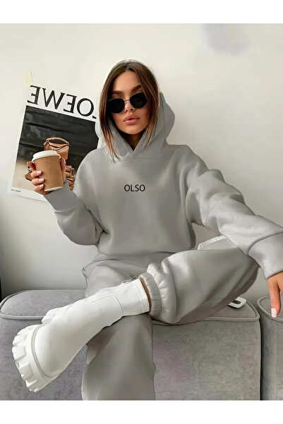 darkopia Unisex Men's Women's Olso Printed Oversize 3 Thread Hooded Tracksuit Set