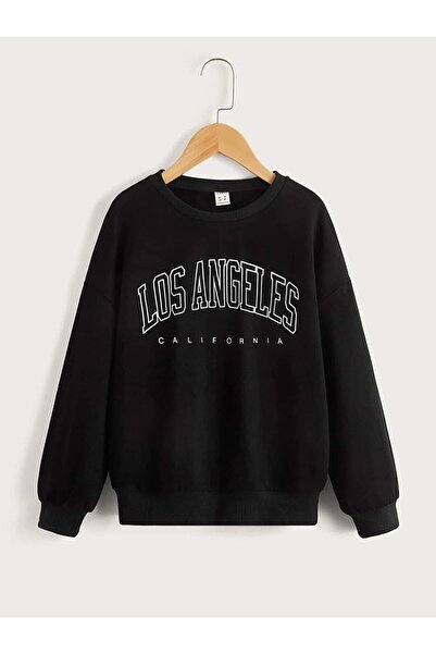 VİBES Φούτερ Los Angeles - Μαύρη στάμπα Oversize Crew Neck