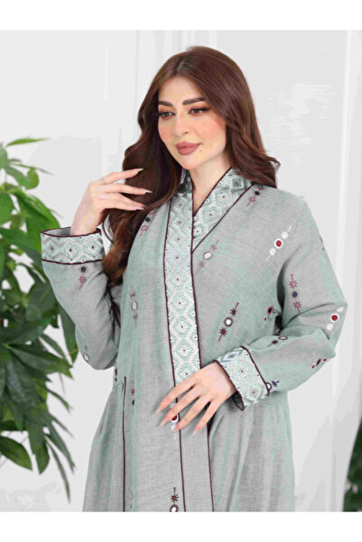 TREN Elegant Mint Green Embroidered Gulf Abaya Set with Matching Shayla Luxurious Occasion Wear Women