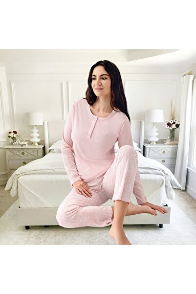 Pierre Cardin Long Sleeve Pink Cotton-Modal Buttoned Women's Pajama Set Thlv0R86Pc