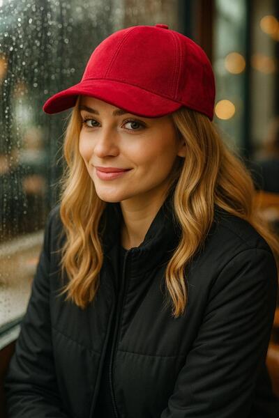 MARBERRY Șapcă roșie din piele intoarsa pentru femei