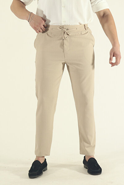 EydaMoon Men's Stretch Fabric Elastic Waist Lace-Up Striped Ankle Length Side Pocket Jogger Pants