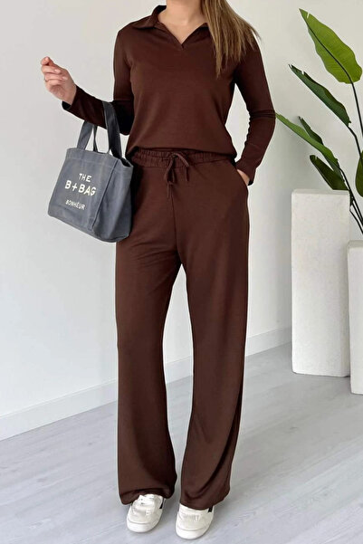 Mogi Butik Women's Modal Fabric Polo Neck Long Sleeve Suit 3114