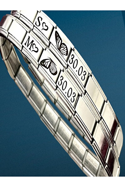 fmaccessoriess İtalyan Charm Çelik Çift Bilekliği 2 Adet Kişiye Özel Kelebekl...