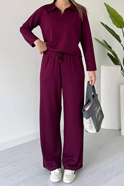 Mogi Butik Women's Modal Fabric Polo Neck Long Sleeve Suit 3114