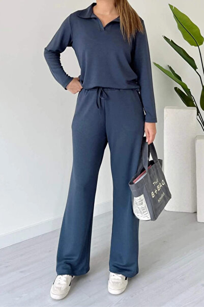 Mogi Butik Women's Modal Fabric Polo Neck Long Sleeve Suit 3114