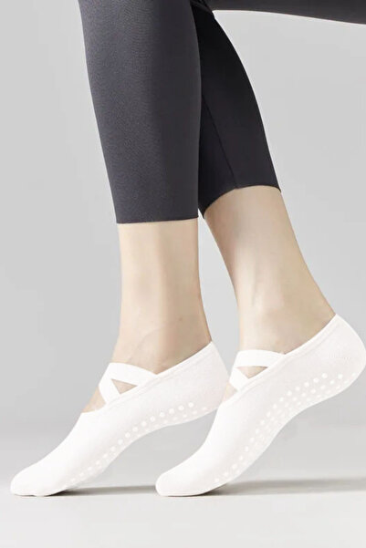 Nana & Mayka Moda Бели дамски памучни чорапи със силиконова подметка против х...